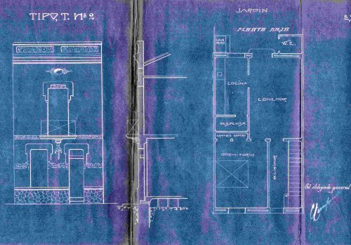 <p>Plànol de la casa barata Tipus nº2. Expedient de la Cooperativa Nacional de la Habitación Popular, 1917. Barri de la cogullada.  AHT-ACVOC.</p>

