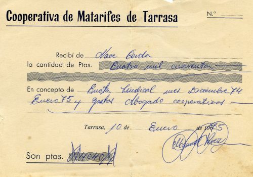 <p>Rebut de la Cooperativa de Matarifes de Terrassa, 1975. AHT-ACVOC.</p>
