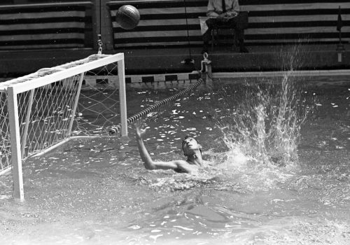 <p>Torneig Internacional Juvenil de Waterpolo. Espanya-França. 10 d’abril de 1966.<br />
Fotografia: Joan Biarnés – Procedència: Arxiu Municipal de Terrassa (AMAT) – Reg: 382_002</p>
