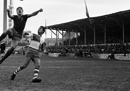 <p>Partit de futbol CE Sabadell – Zaragoza, 1966-67.<br />
Fotografia: Joan Biarnés – Procedència: Arxiu Municipal de Terrassa (AMAT) – Reg: 412_006</p>
