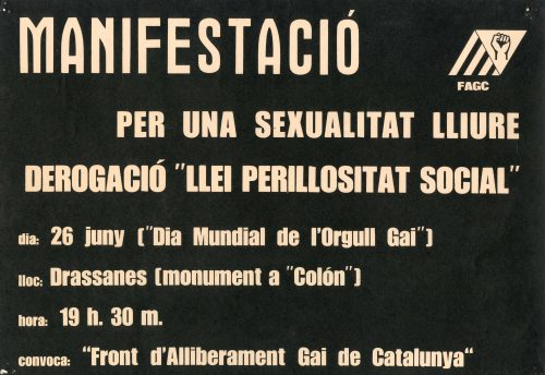 <p>Cartell de la primera manifestació per l’alliberament sexual de l’Estat, el 26 de juny del 1977.</p>
