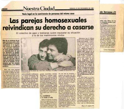 <p>Reportatge publicat el desembre del 1991 al <em>Diario de Terrassa </em>sobre el dret de casar-se de les parelles homosexuals.</p>
