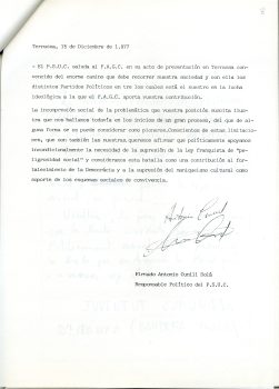 <p>Comunicat del PSUC en solidaritat amb el FAGC amb motiu de la seva presentació.</p>
