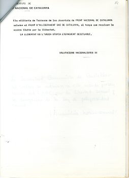 <p>Comunicat de les joventuts del Front Nacional de Catalunya en solidaritat amb el FAGC amb motiu de la seva presentació.</p>
