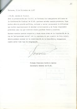<p>Comunicat de CCOO en solidaritat amb el FAGC amb motiu de la seva presentació.</p>
