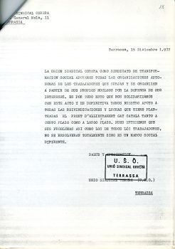 <p>Comunicat de la Unió Sindical Obrera en solidaritat amb el FAGC amb motiu de la seva presentació.</p>
