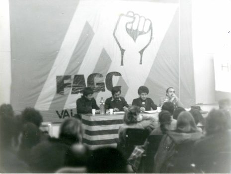 <p>Presentació del FAGC amb els militants (d’esquerra a dreta) Pep Aguilar, Laureà Mota, Lluís Rambla i Armand de Fluvià.</p>
