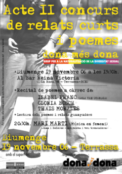 <p>Cartell de l’acte del segon concurs de relats curts i poemes organitzat per Dona Més Dona.</p>
