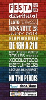 <p>Cartell de la Festa de la Diversitat del 2014, organitzada per Acord en col·laboració amb Dona Més Dona i LGTB Terrassa.</p>

