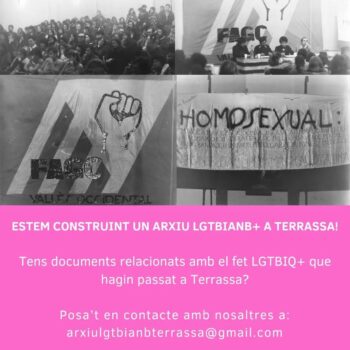<p>Publicació d’Instagram del novembre de 2023 de LGTBIANB+ Terrassa en què es fa una crida per recollir documentació per la col·lecció en què es basa aquesta exposició virtual.</p>
